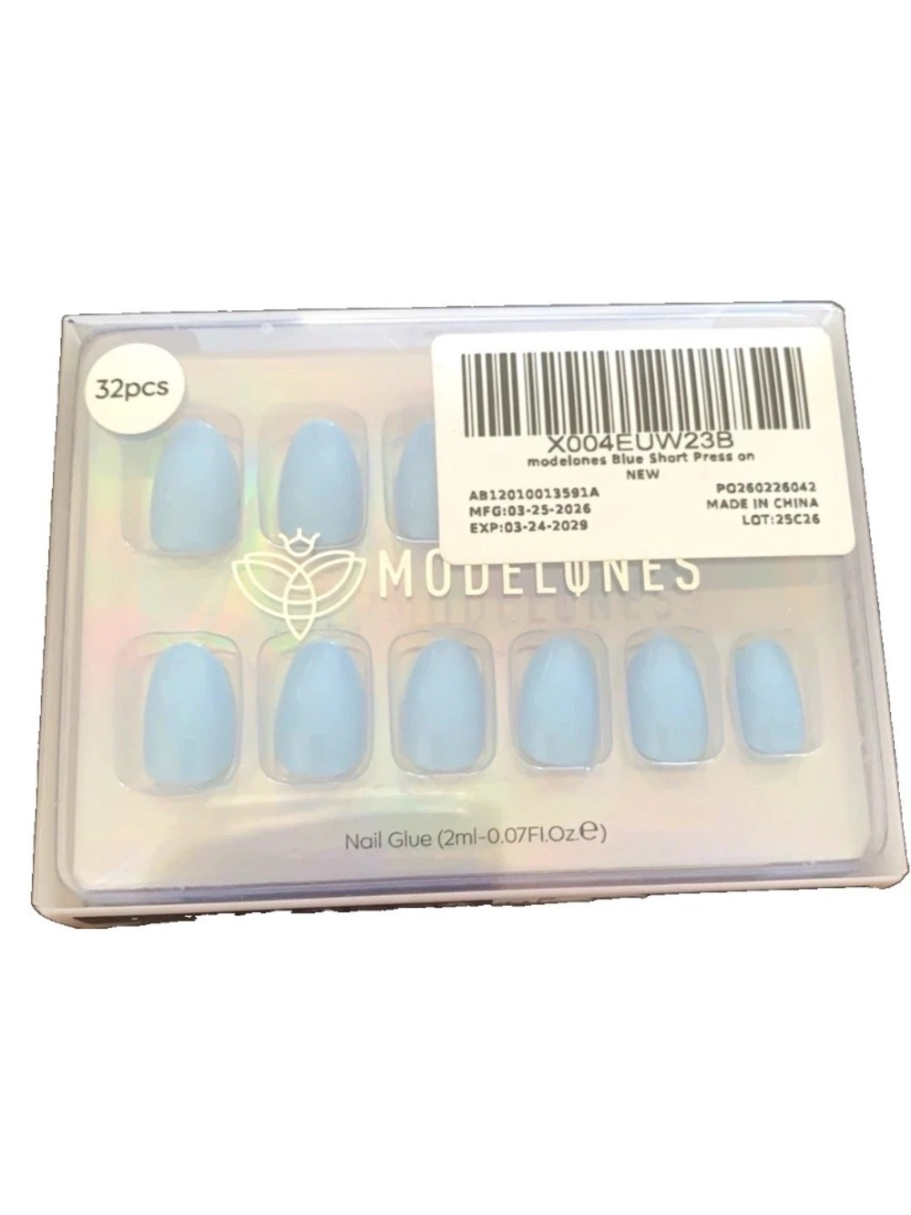 MODELONES Blue Short Oval Glossy Press-on nails ABS Pre-Designed w/Glue Ex 2029